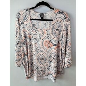 Clara SunWoo Tie Dye 3/4 Sleeve Scoop Neck Top XL